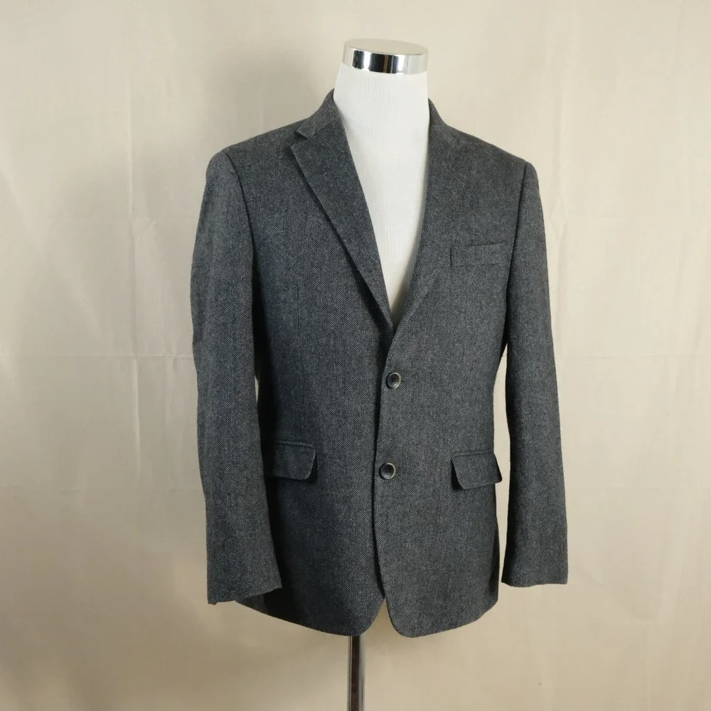Tommy Hilfiger 38S Blazer Wool Blend Grey Herringbone Two Button Double Vented